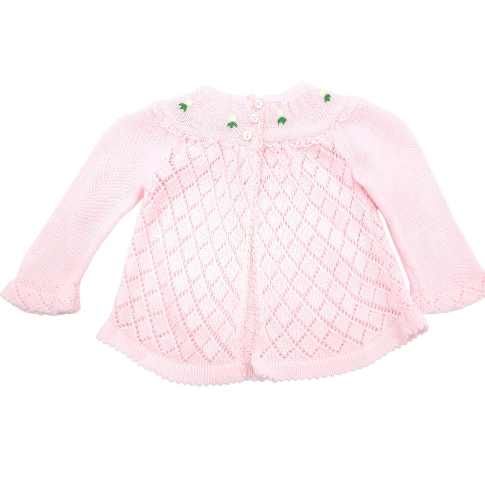 Tiny Togs Mervyn's Vintage Pink Pointelle Knit Floral Cardigan Sweater 0-6M